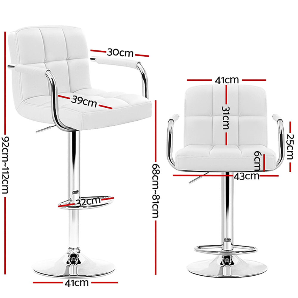 Artiss 4x Bar Stools Leather Gas Lift w/Armrest White-Bar Stools-PEROZ Accessories