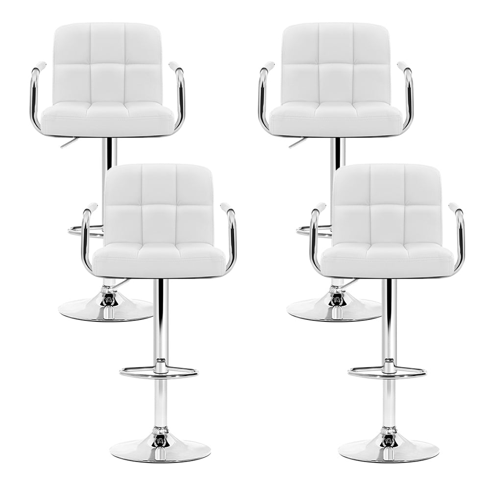 Artiss 4x Bar Stools Leather Gas Lift w/Armrest White-Bar Stools-PEROZ Accessories