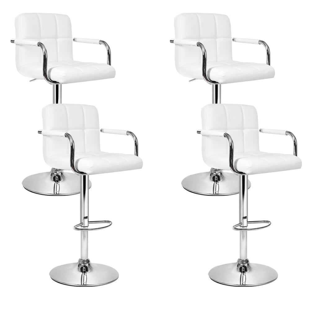 Artiss 4x Bar Stools Leather Gas Lift w/Armrest White-Bar Stools-PEROZ Accessories