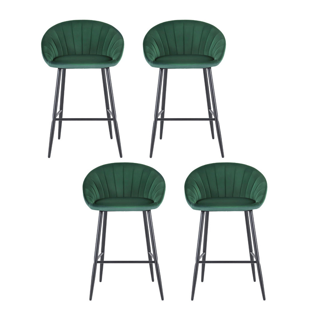 Artiss 4x Bar Stools Kitchen Dining Chair Counter Stool Tub Velvet Metal Green-Furniture > Bar Stools & Chairs > Table & Bar Stools-PEROZ Accessories