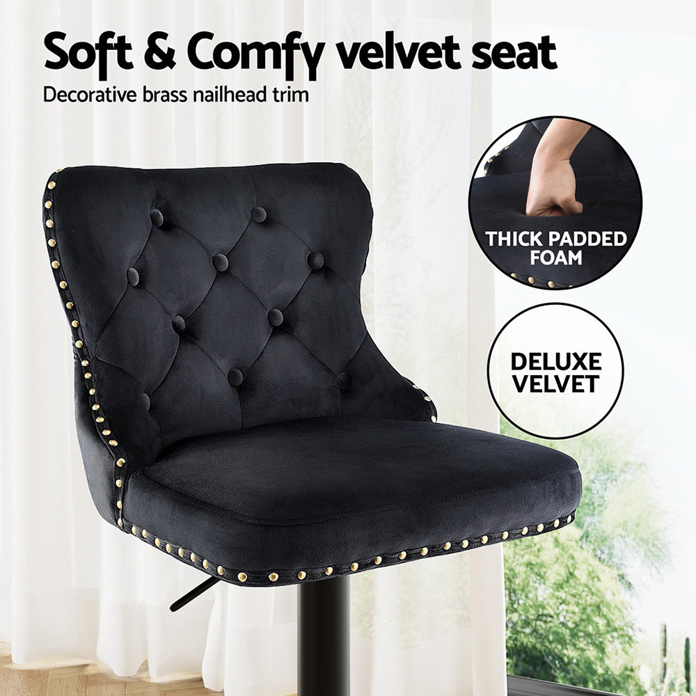 Artiss 1x Velvet Bar Stool Adjustable Height Nailhead Trim Kitchen Counter Stool-Furniture > Bar Stools & Chairs > Table & Bar Stools-PEROZ Accessories