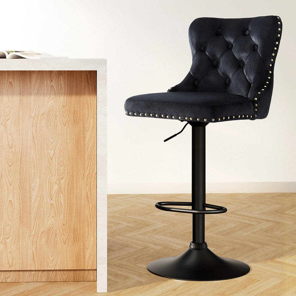 Artiss 1x Velvet Bar Stool Adjustable Height Nailhead Trim Kitchen Counter Stool-Furniture > Bar Stools & Chairs > Table & Bar Stools-PEROZ Accessories