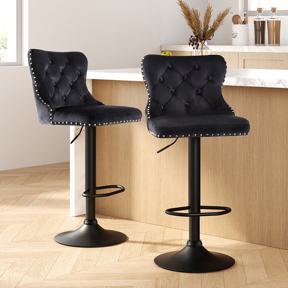 Artiss 2x Velvet Bar Stool Adjustable Height Nailhead Trim Kitchen Counter Stool-Furniture > Bar Stools & Chairs > Table & Bar Stools-PEROZ Accessories