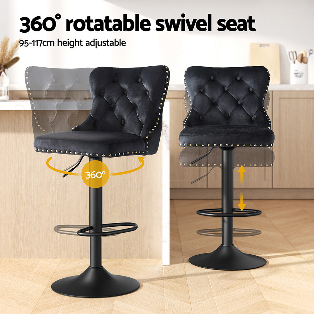 Artiss 4x Velvet Bar Stool Adjustable Height Nailhead Trim Kitchen Counter Stool-Furniture > Bar Stools & Chairs > Table & Bar Stools-PEROZ Accessories