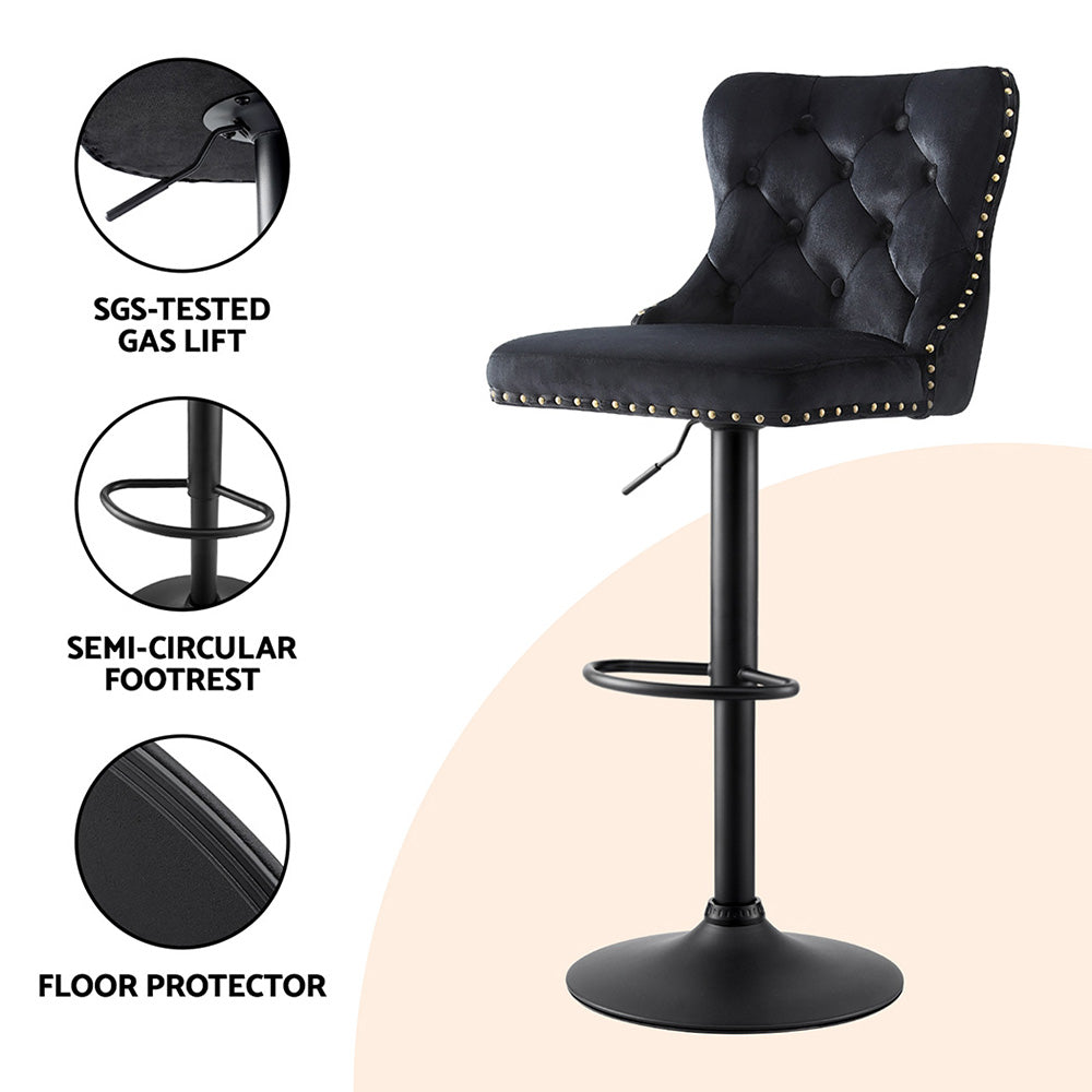 Artiss 4x Velvet Bar Stool Adjustable Height Nailhead Trim Kitchen Counter Stool-Furniture > Bar Stools & Chairs > Table & Bar Stools-PEROZ Accessories