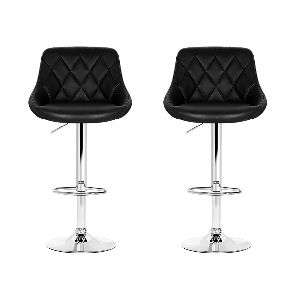 Artiss 2x Bar Stools Leather Padded Gas Lift Stool Black-Furniture > Bar Stools & Chairs-PEROZ Accessories
