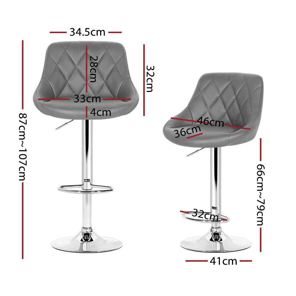 Artiss 4x Bar Stools Leather Padded Gas Lift Grey-Furniture > Bar Stools & Chairs-PEROZ Accessories