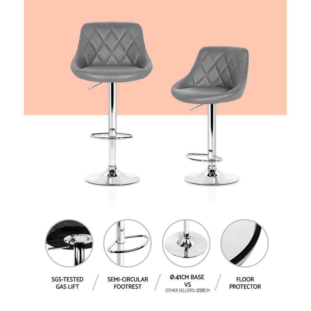 Artiss 4x Bar Stools Leather Padded Gas Lift Grey-Furniture > Bar Stools & Chairs-PEROZ Accessories
