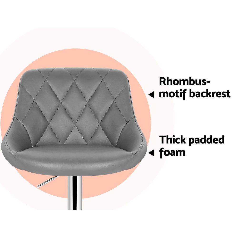 Artiss 4x Bar Stools Leather Padded Gas Lift Grey-Furniture > Bar Stools & Chairs-PEROZ Accessories