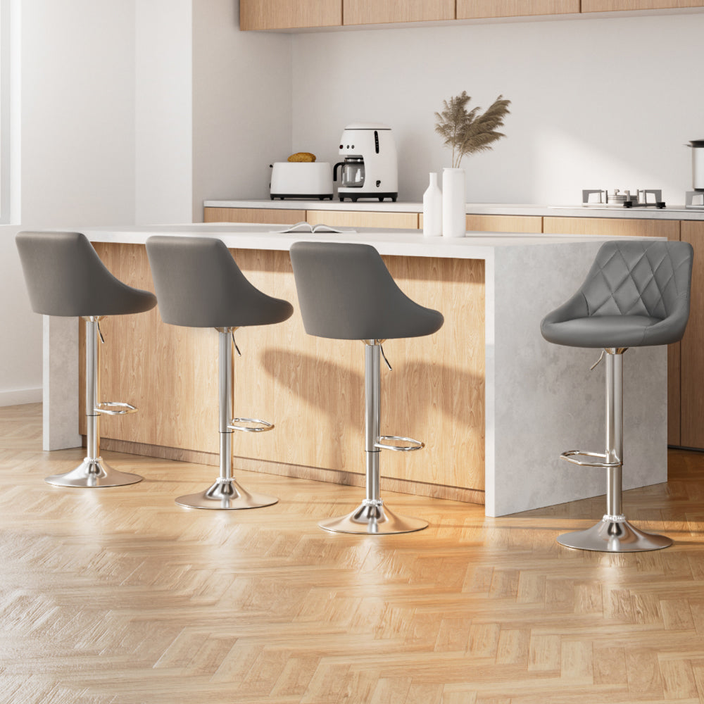 Artiss 4x Bar Stools Leather Padded Gas Lift Grey-Furniture > Bar Stools & Chairs-PEROZ Accessories