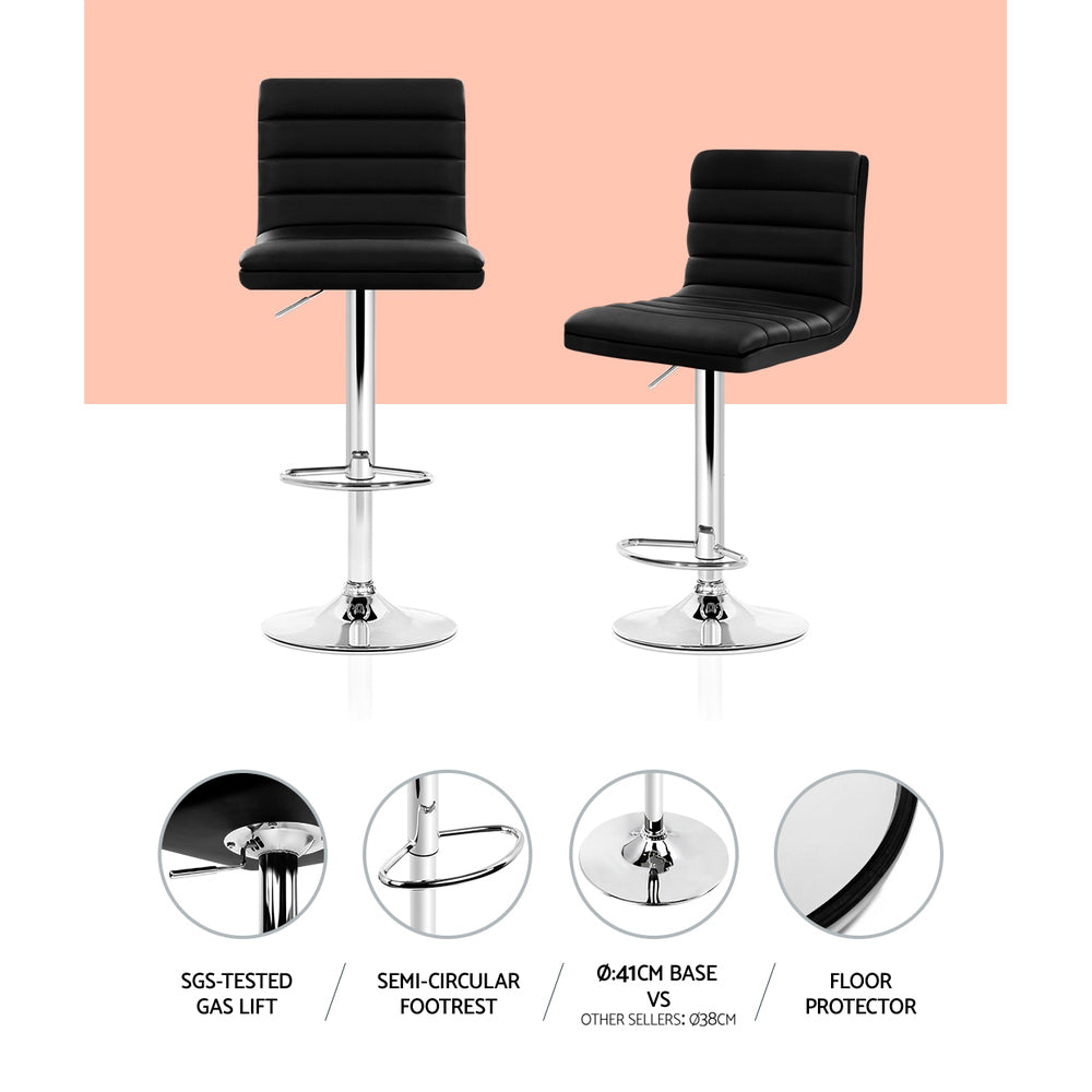 Artiss 4x Bar Stools Padded Leather Gas Lift Black-Bar Stools-PEROZ Accessories