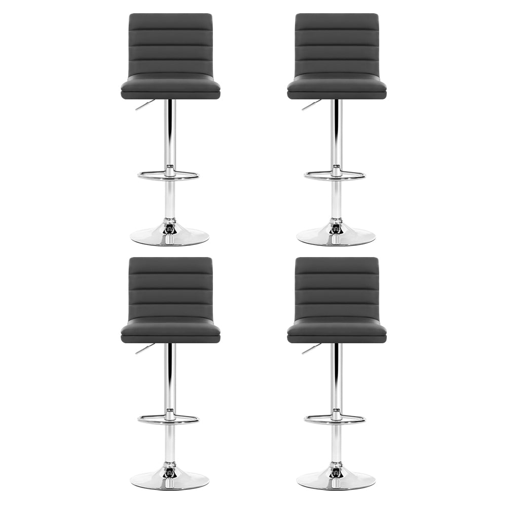 Artiss Set of 4 PU Leather Lined Pattern Bar Stools- Grey and Chrome-Furniture > Bar Stools & Chairs > Table & Bar Stools-PEROZ Accessories