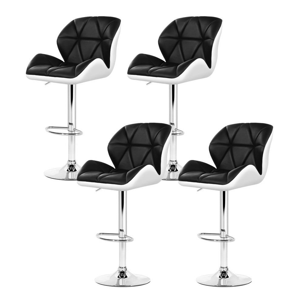Artiss 4x Bar Stools Gas Lift Padded Leather Black & White-Furniture > Bar Stools & Chairs-PEROZ Accessories
