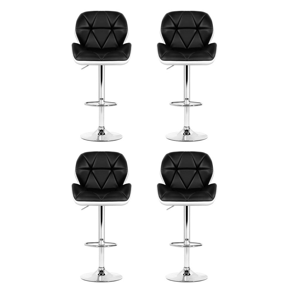 Artiss 4x Bar Stools Gas Lift Padded Leather Black & White-Furniture > Bar Stools & Chairs-PEROZ Accessories