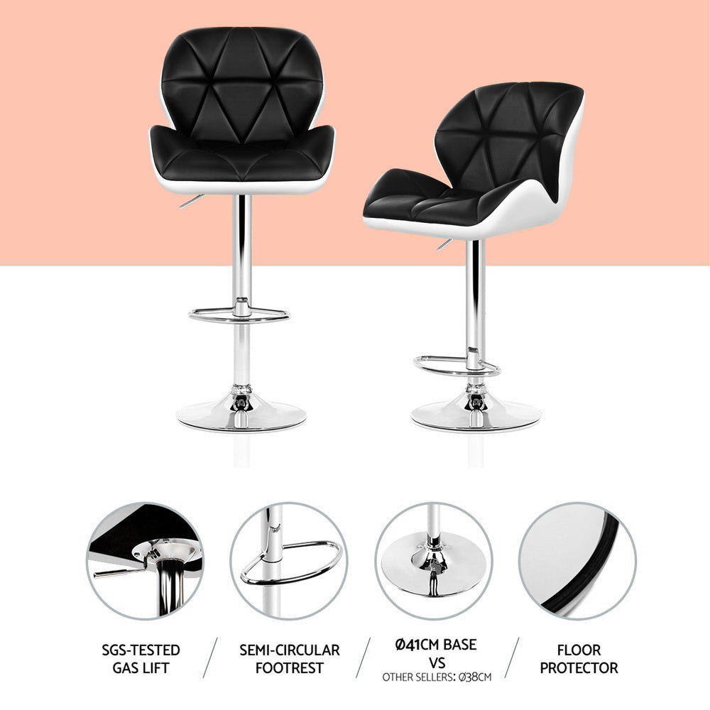 Artiss 4x Bar Stools Gas Lift Padded Leather Black & White-Furniture > Bar Stools & Chairs-PEROZ Accessories