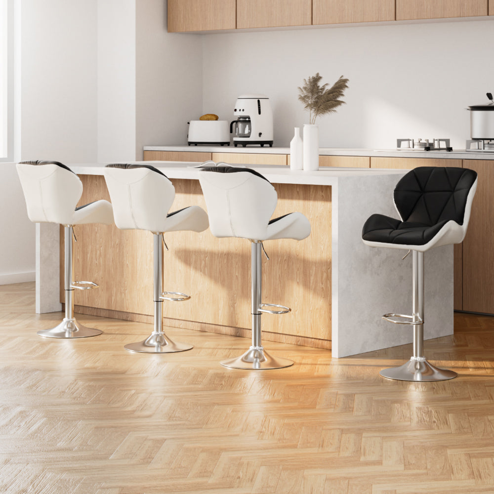 Artiss 4x Bar Stools Gas Lift Padded Leather Black & White-Furniture > Bar Stools & Chairs-PEROZ Accessories
