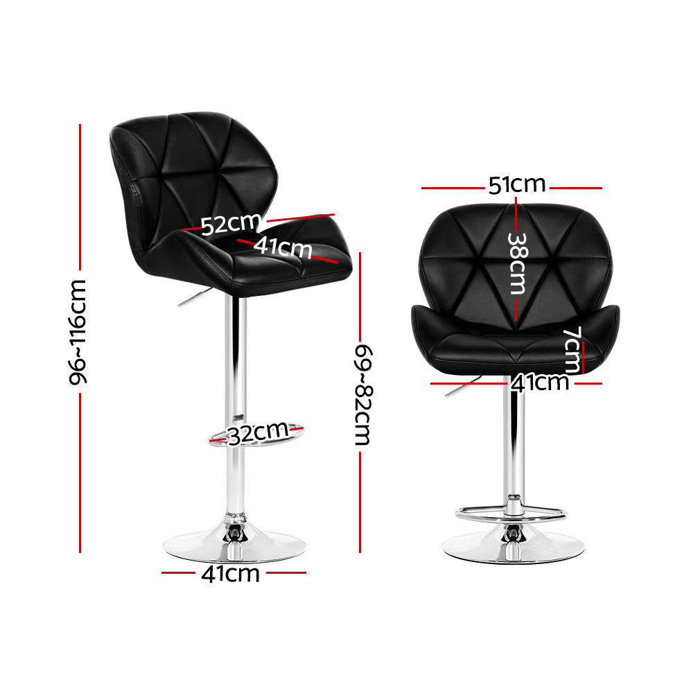 Artiss 2x Bar Stools Gas Lift Padded Leather Black-Furniture > Bar Stools & Chairs-PEROZ Accessories