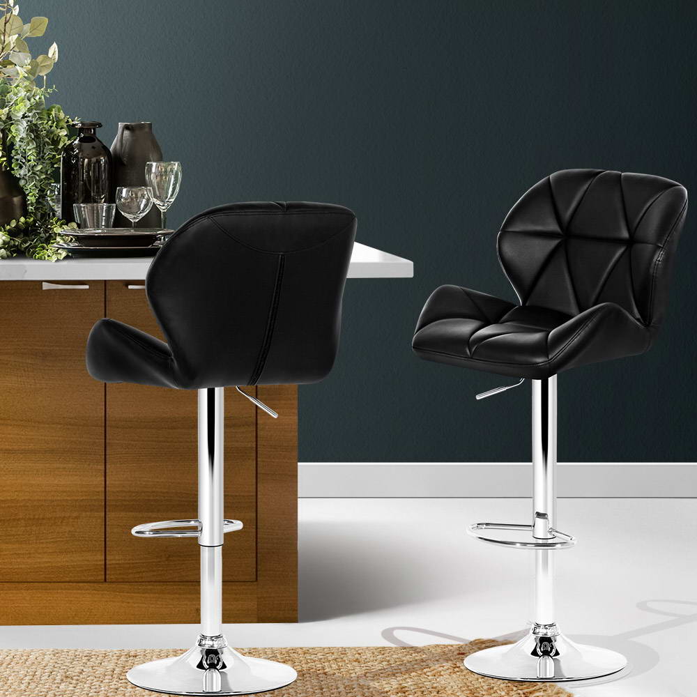 Artiss 2x Bar Stools Gas Lift Padded Leather Black-Furniture > Bar Stools & Chairs-PEROZ Accessories