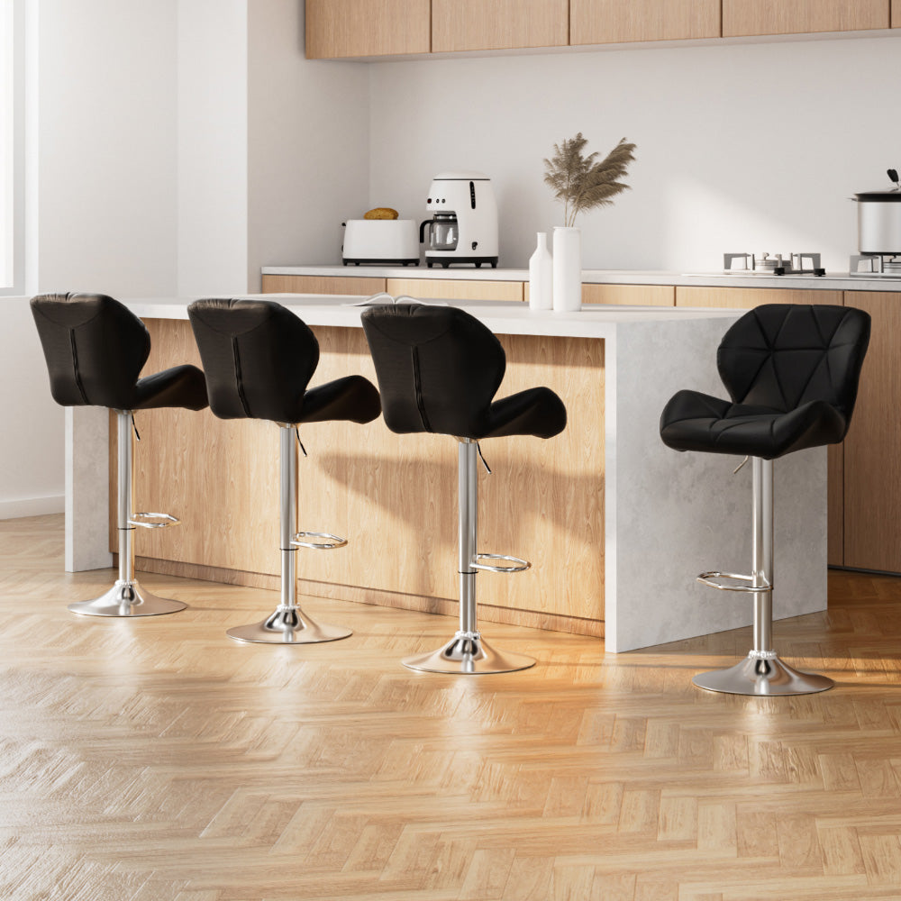 Artiss 4x Bar Stools Gas Lift Padded Leather Black-Furniture > Bar Stools & Chairs-PEROZ Accessories