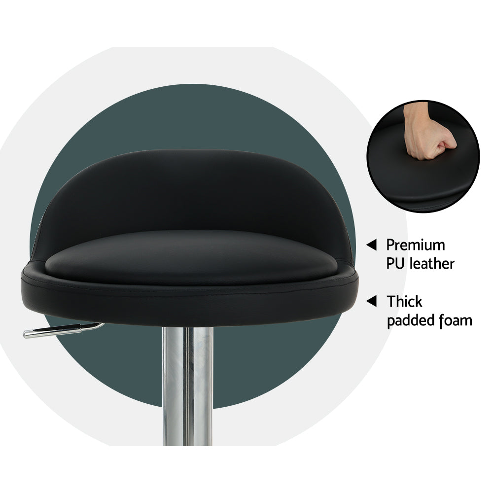 Artiss 2x Bar Stools PU Leather Gas Lift Black-Furniture > Bar Stools & Chairs-PEROZ Accessories