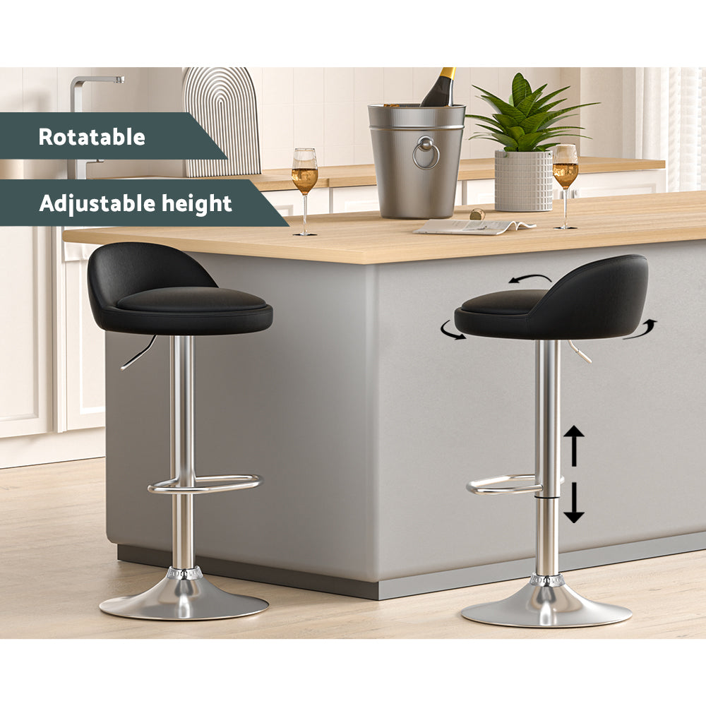 Artiss 2x Bar Stools PU Leather Gas Lift Black-Furniture > Bar Stools & Chairs-PEROZ Accessories