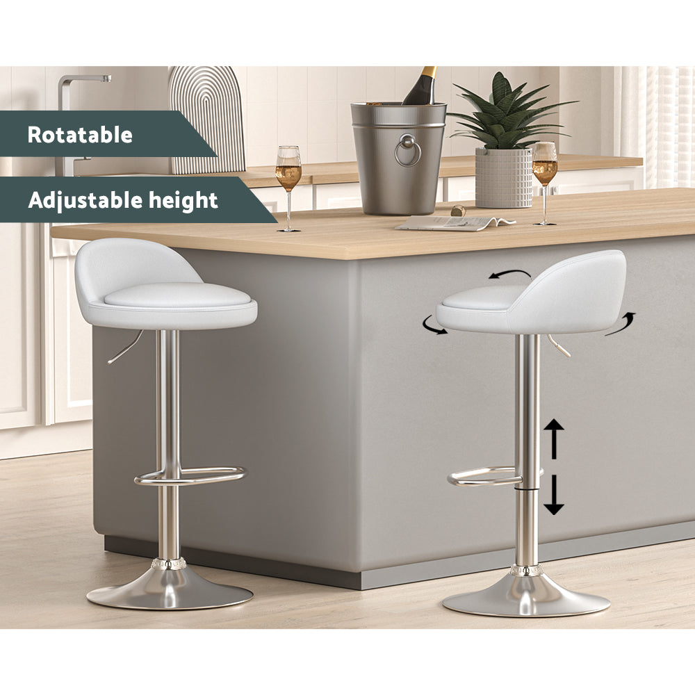 Artiss 2x Bar Stools PU Leather Gas Lift White-Furniture > Bar Stools & Chairs-PEROZ Accessories