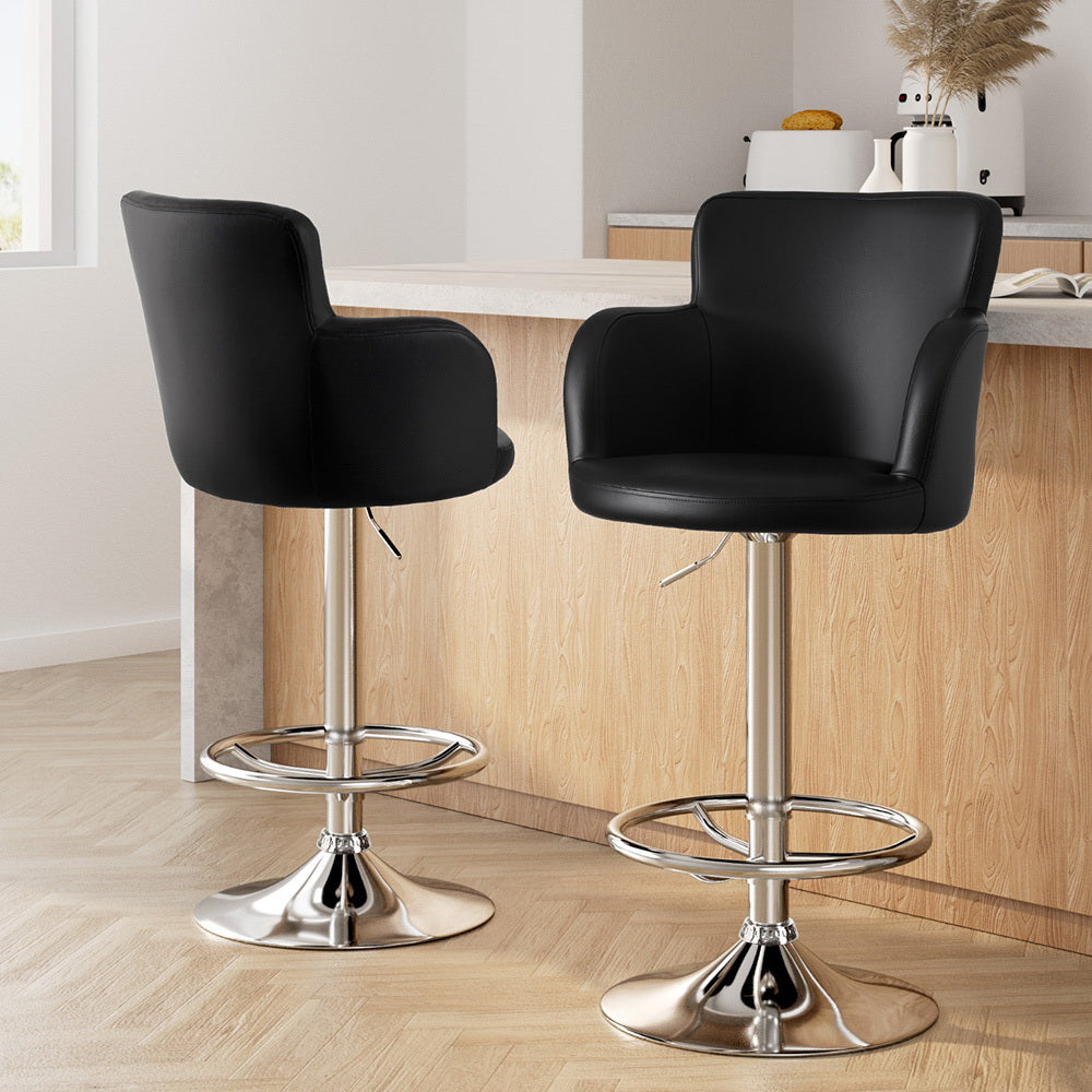 Artiss 2x Leather Bar Stools Swivel Adjustable Gas Lift PU Counter Chairs Black-Furniture > Bar Stools & Chairs > Table & Bar Stools-PEROZ Accessories