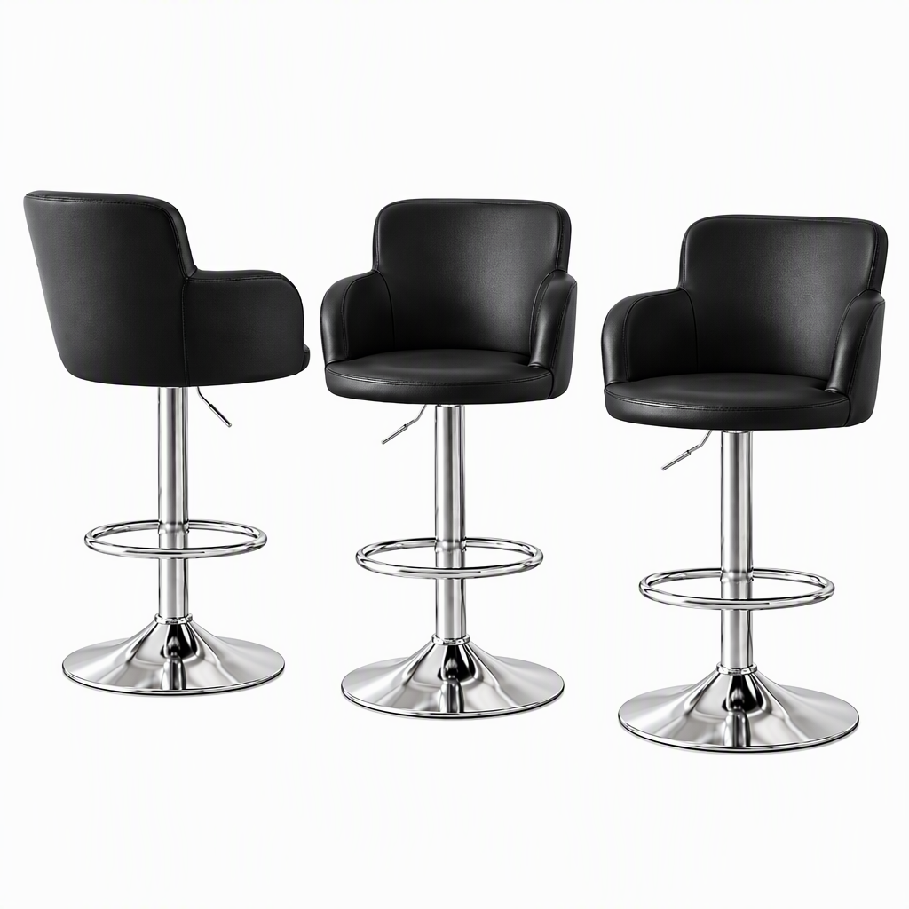 Artiss 3x Bar Stools Counter Chairs Swivel Adjustable Tub PU Leather Black-Furniture > Bar Stools & Chairs > Table & Bar Stools-PEROZ Accessories