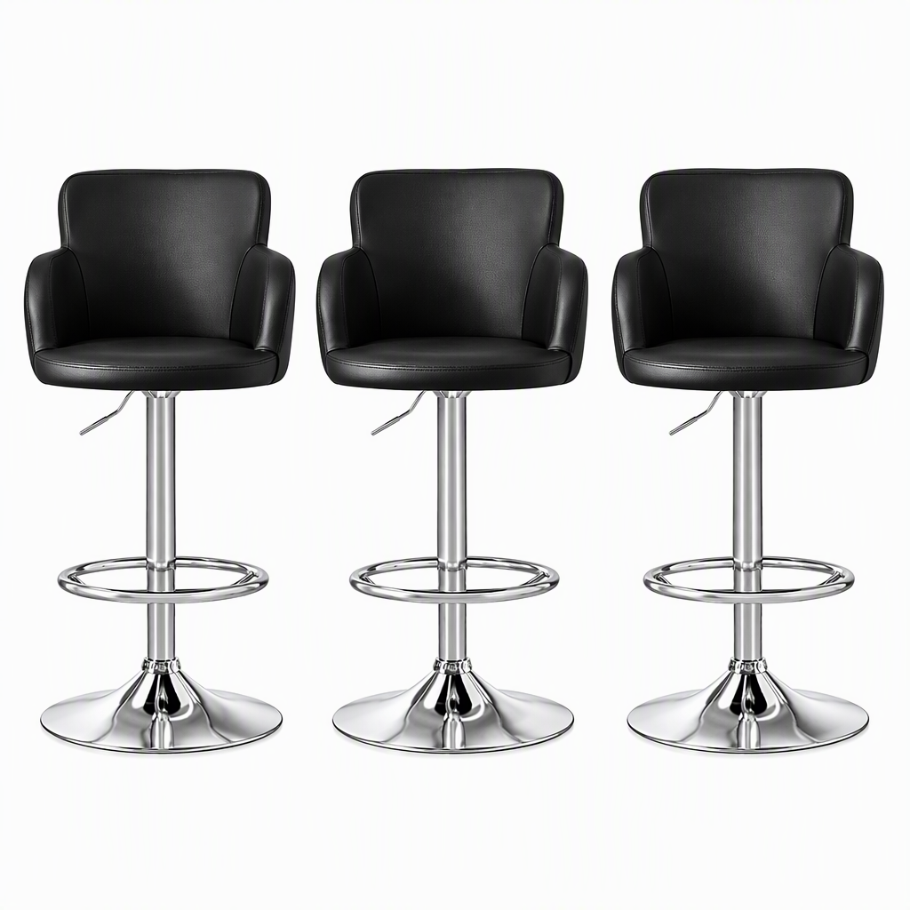 Artiss 3x Bar Stools Counter Chairs Swivel Adjustable Tub PU Leather Black-Furniture > Bar Stools & Chairs > Table & Bar Stools-PEROZ Accessories