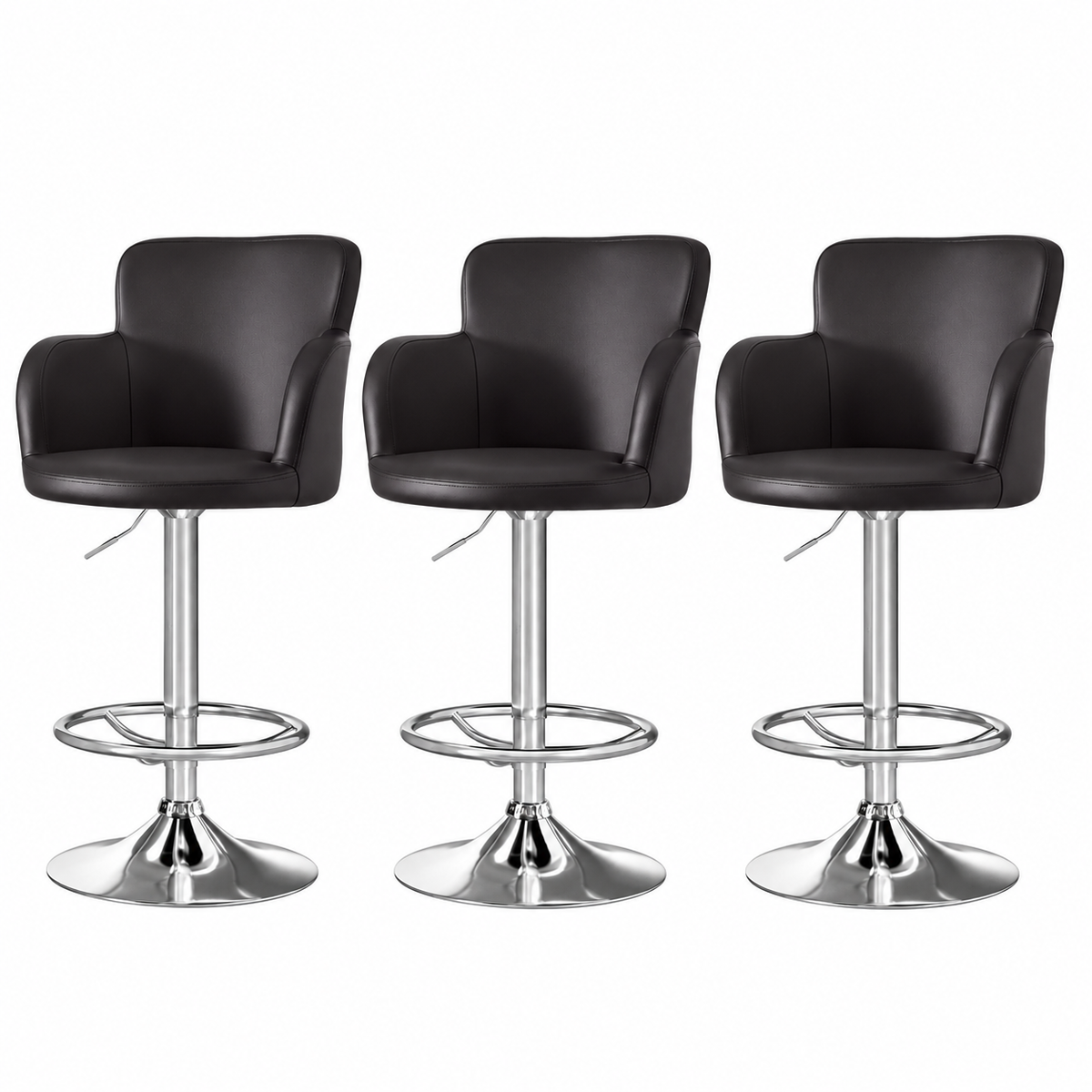 Artiss 3x Bar Stools Counter Chairs Swivel Adjustable Tub PU Leather Brown-Furniture > Bar Stools & Chairs > Table & Bar Stools-PEROZ Accessories