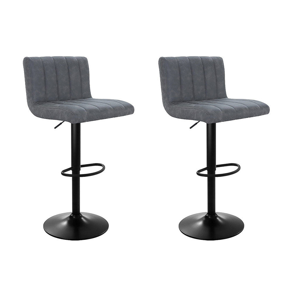 Artiss 2x Bar Stools Vintage Leather Gas Lift Grey-Furniture > Bar Stools & Chairs-PEROZ Accessories