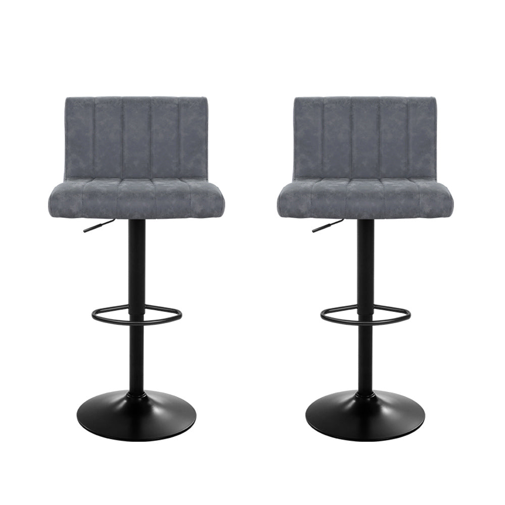 Artiss 2x Bar Stools Vintage Leather Gas Lift Grey-Furniture > Bar Stools & Chairs-PEROZ Accessories
