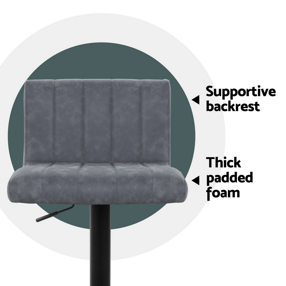 Artiss 2x Bar Stools Vintage Leather Gas Lift Grey-Furniture > Bar Stools & Chairs-PEROZ Accessories