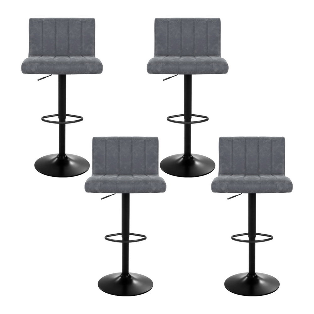 Artiss 4x Bar Stools Vintage Leather Gas Lift Grey-Furniture > Bar Stools & Chairs > Massage Chairs-PEROZ Accessories