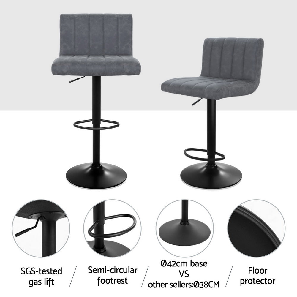Artiss 4x Bar Stools Vintage Leather Gas Lift Grey-Furniture > Bar Stools & Chairs > Massage Chairs-PEROZ Accessories