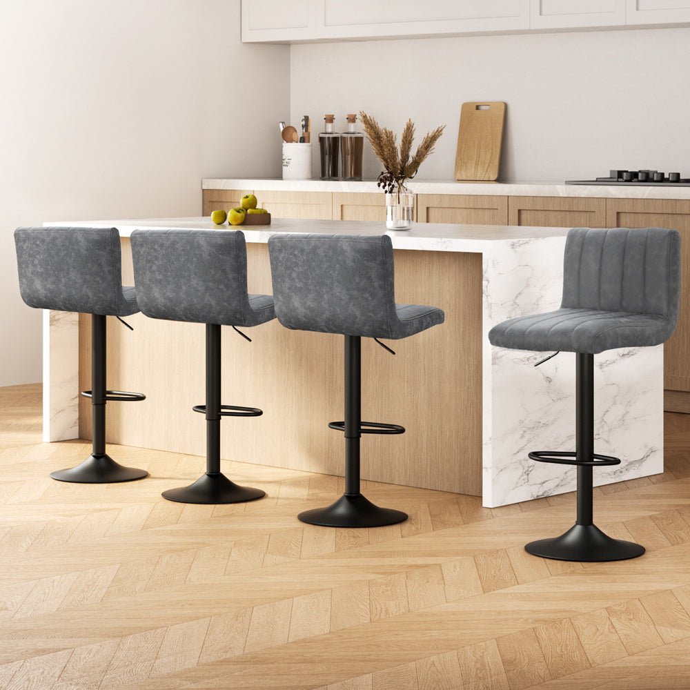 Artiss 4x Bar Stools Vintage Leather Gas Lift Grey-Furniture > Bar Stools & Chairs > Massage Chairs-PEROZ Accessories