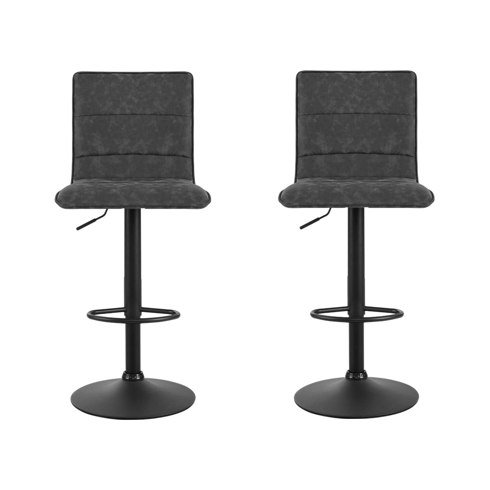 Artiss 2x Bar Stools Gas Lift Vintage Leather Grey-Furniture > Bar Stools & Chairs-PEROZ Accessories