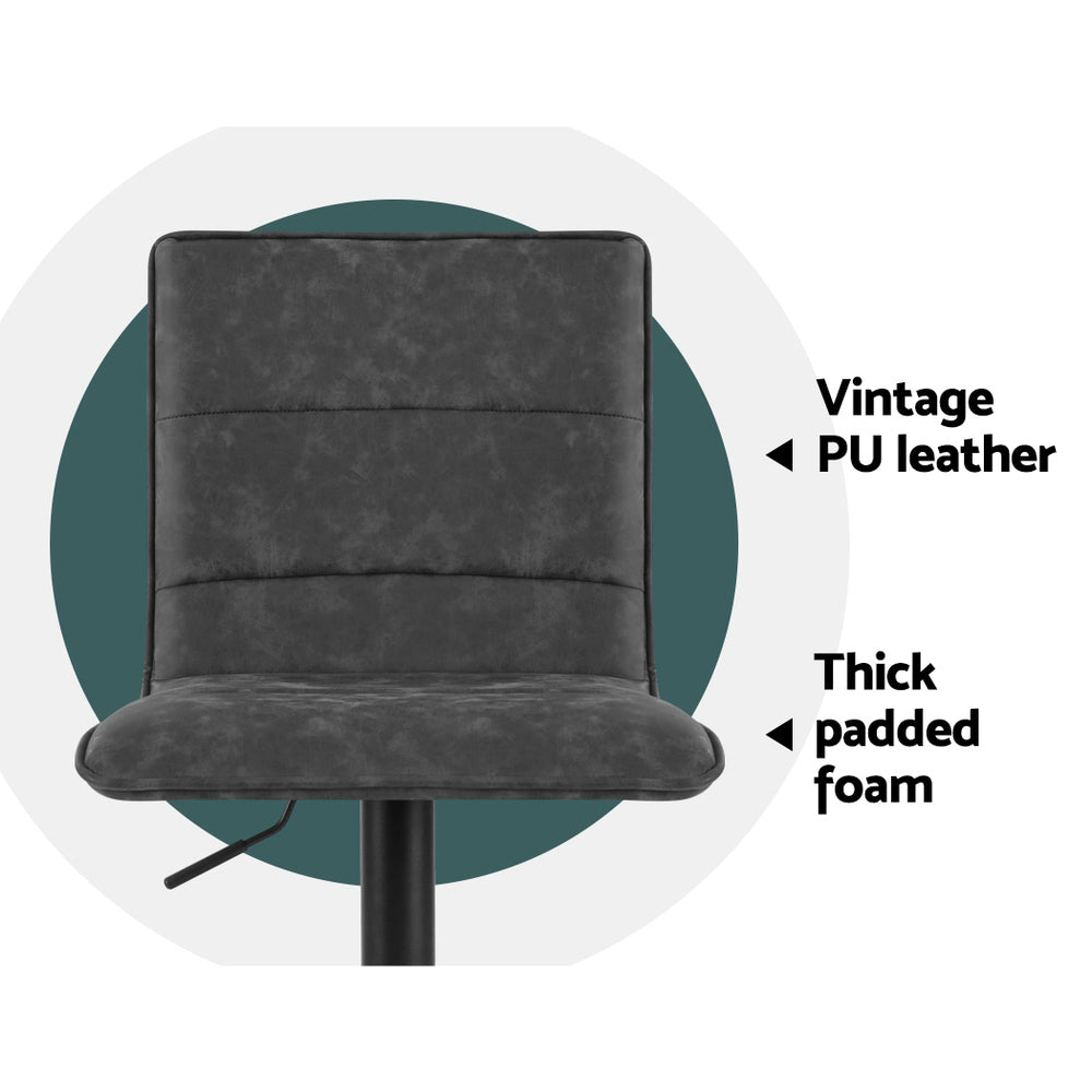 Artiss 2x Bar Stools Gas Lift Vintage Leather Grey-Furniture > Bar Stools & Chairs-PEROZ Accessories