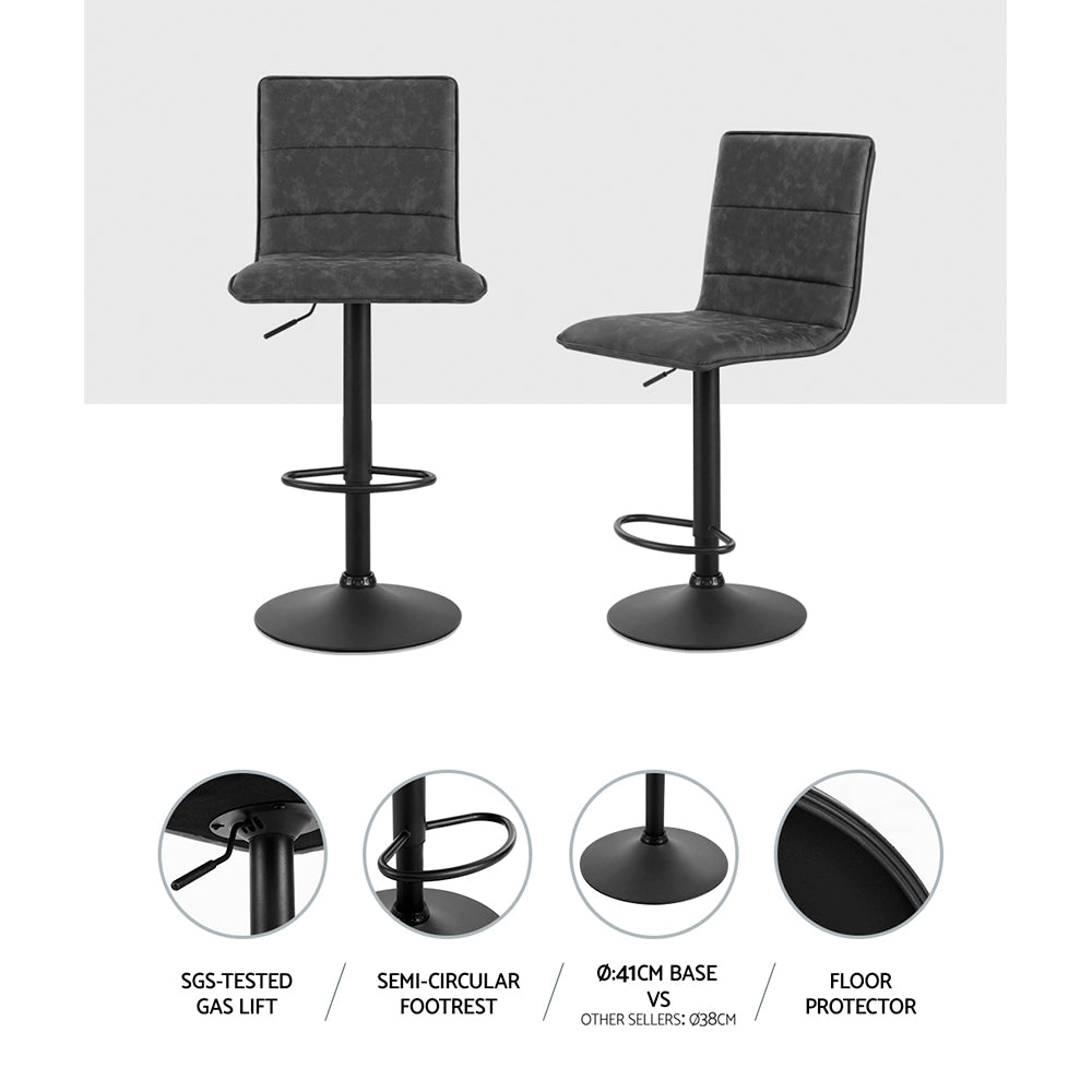 Artiss 2x Bar Stools Gas Lift Vintage Leather Grey-Furniture > Bar Stools & Chairs-PEROZ Accessories