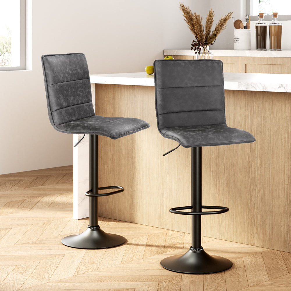 Artiss 2x Bar Stools Gas Lift Vintage Leather Grey-Furniture > Bar Stools & Chairs-PEROZ Accessories