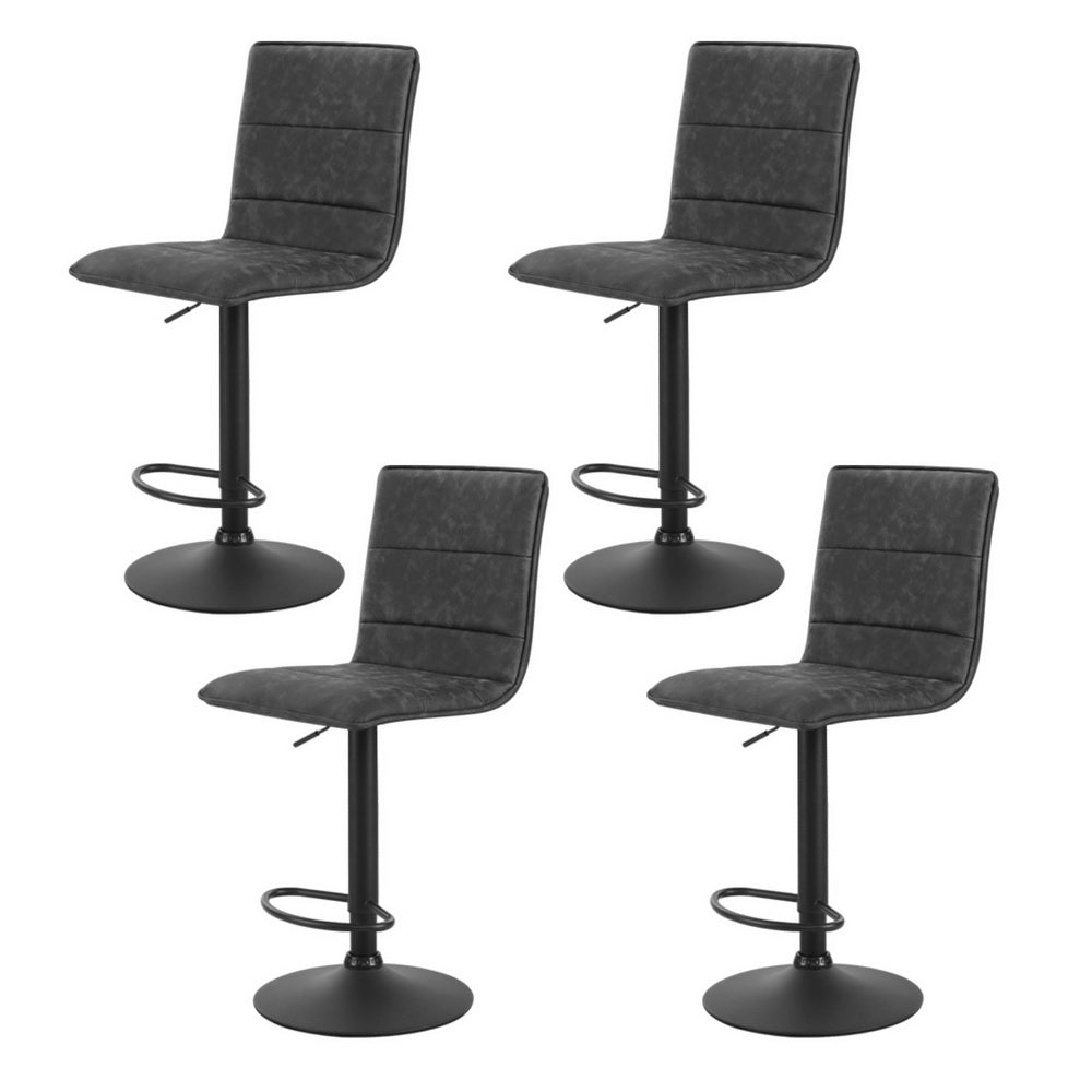 Artiss 4x Bar Stools Gas Lift Vintage Leather Grey-Furniture > Bar Stools & Chairs > Massage Chairs-PEROZ Accessories