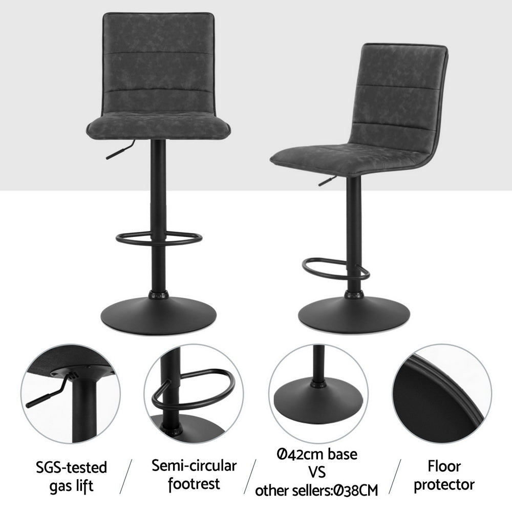 Artiss 4x Bar Stools Gas Lift Vintage Leather Grey-Furniture > Bar Stools & Chairs > Massage Chairs-PEROZ Accessories
