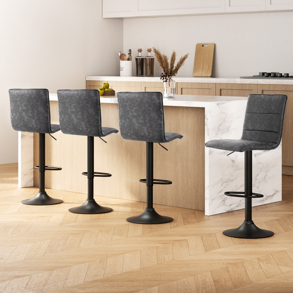 Artiss 4x Bar Stools Gas Lift Vintage Leather Grey-Furniture > Bar Stools & Chairs > Massage Chairs-PEROZ Accessories