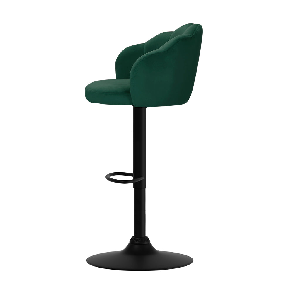 Artiss 2x Bar Stools Gas Lift Velvet Green-Furniture > Bar Stools & Chairs-PEROZ Accessories