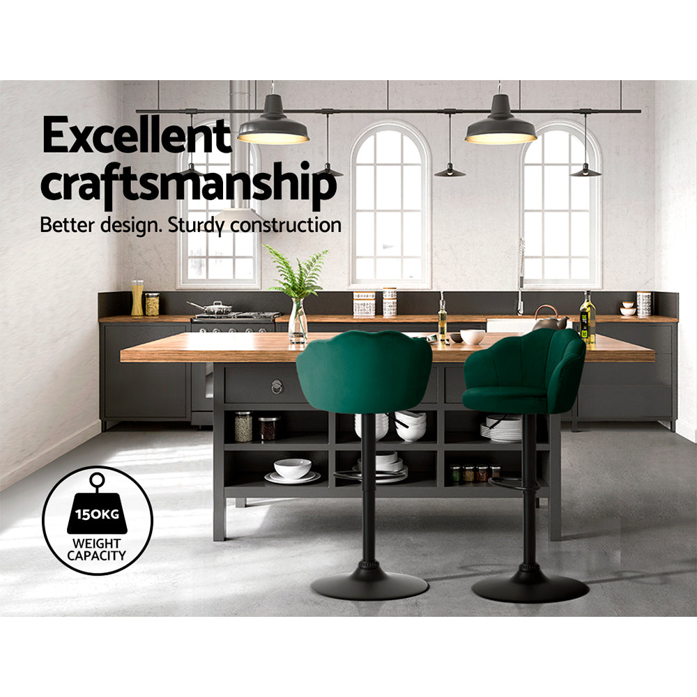 Artiss 2x Bar Stools Gas Lift Velvet Green-Furniture > Bar Stools & Chairs-PEROZ Accessories