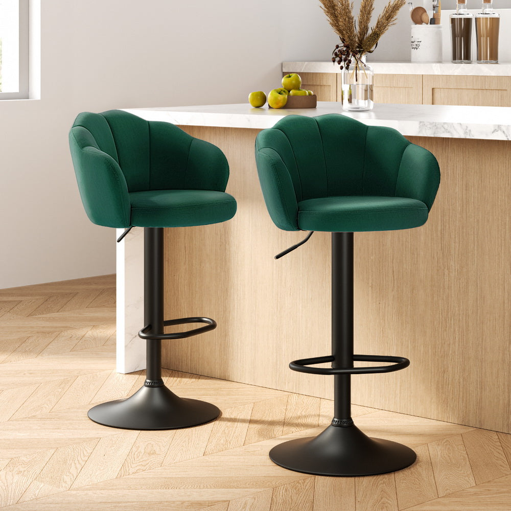 Artiss 2x Bar Stools Gas Lift Velvet Green-Furniture > Bar Stools & Chairs-PEROZ Accessories