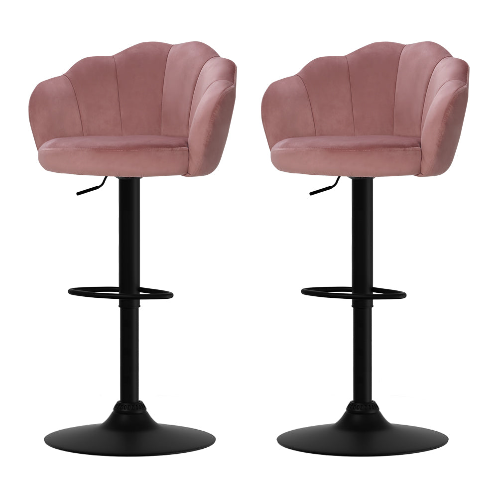 Artiss 2x Bar Stools Gas Lift Velvet Pink-Furniture > Bar Stools & Chairs-PEROZ Accessories