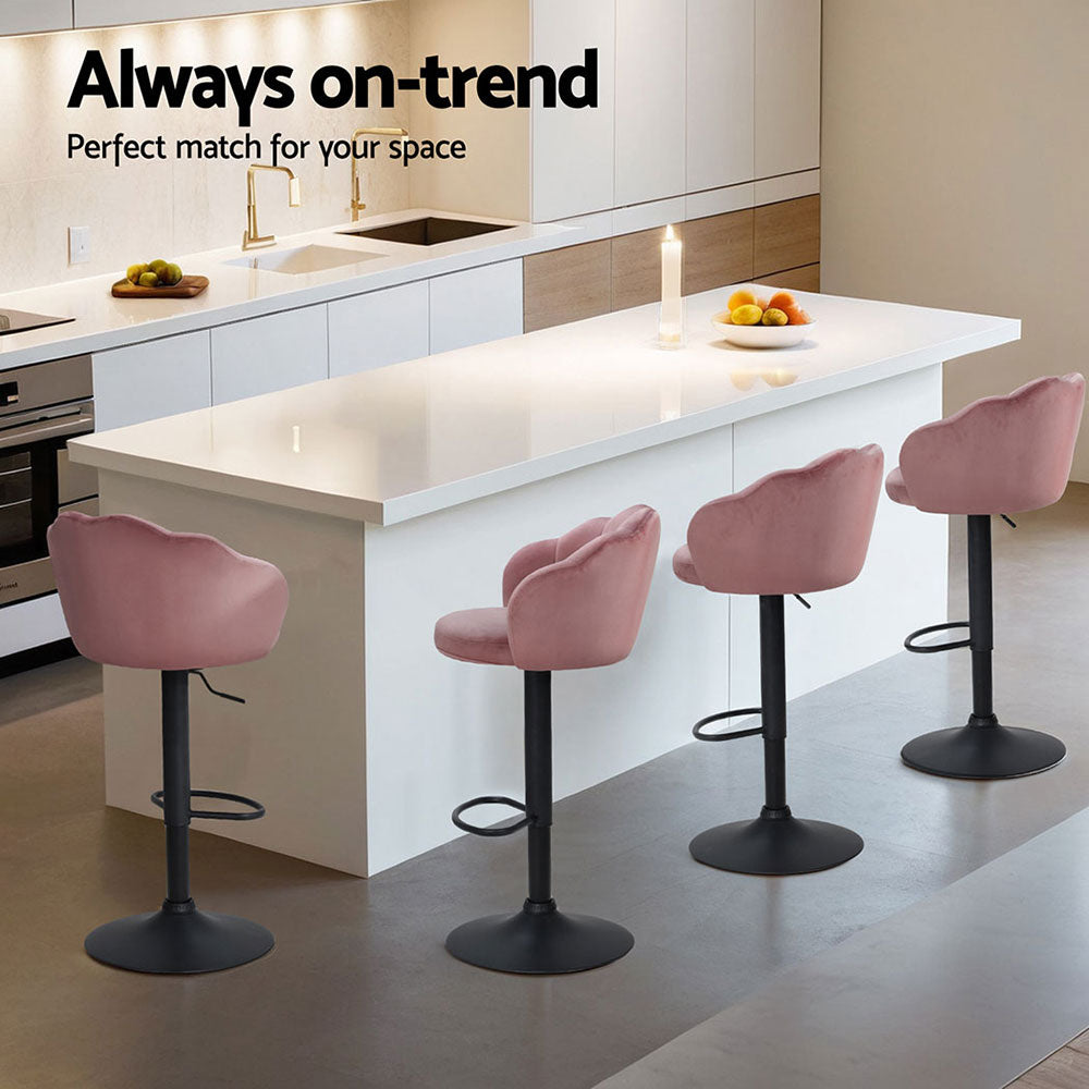 Artiss 4x Bar Stools Gas Lift Velvet Pink-Furniture > Bar Stools & Chairs > Table & Bar Stools-PEROZ Accessories