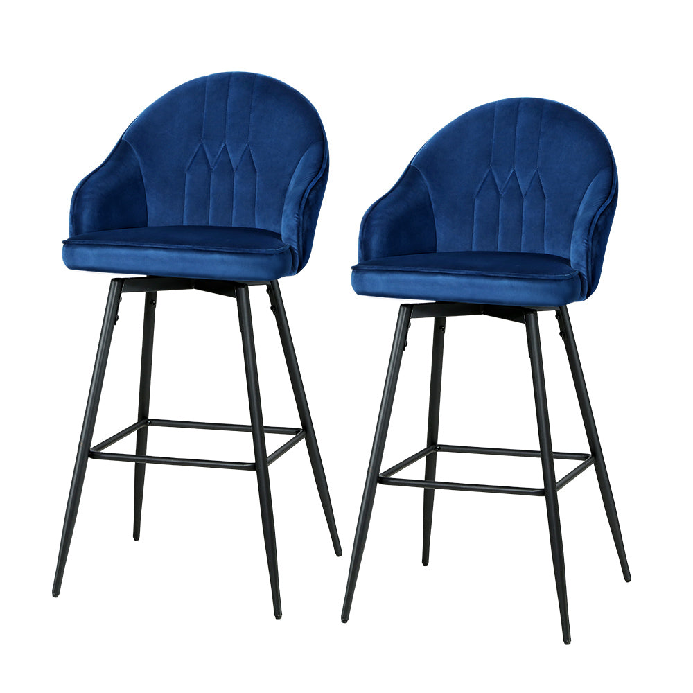Artiss 2x Bar Stools Velvet Swivel Metal Legs Blue-Bar Stools-PEROZ Accessories