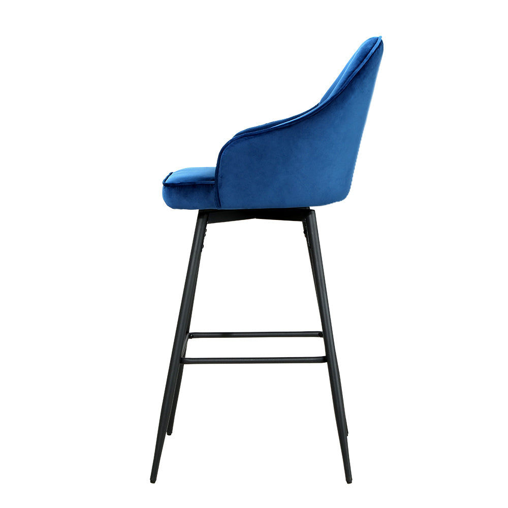 Artiss 2x Bar Stools Velvet Swivel Metal Legs Blue-Bar Stools-PEROZ Accessories